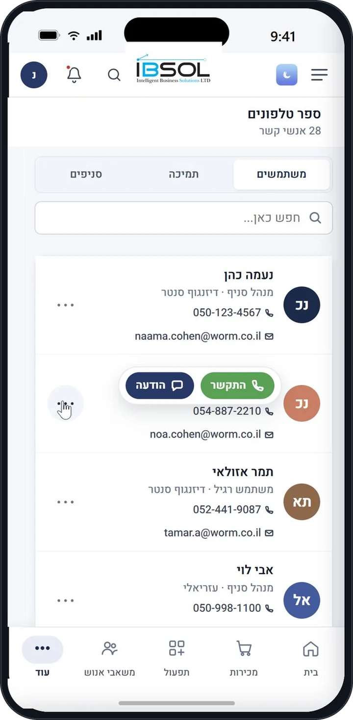 דוגמה למסך שנטען להנהלת הרשת — כל הרשת עם פילוח